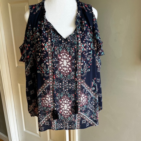 Knox Rose Navy Floral Tank Top boho romantic Flowy casual travel tropical - Picture 1 of 15